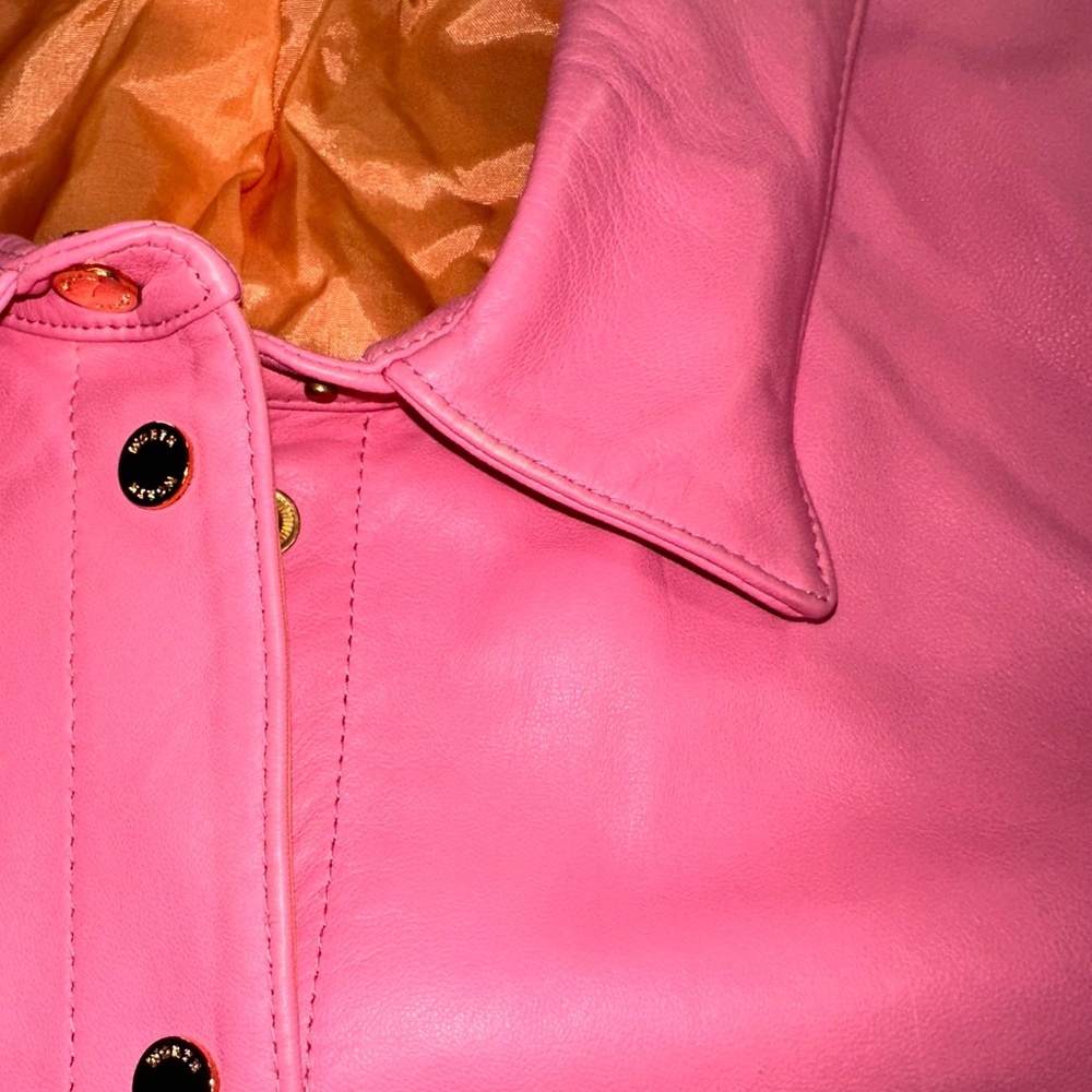 Worth Bubblegum Pink Leather Blazer Jacket Size 14 Butter Soft Quiet Luxury 90s - Picture 11 of 16